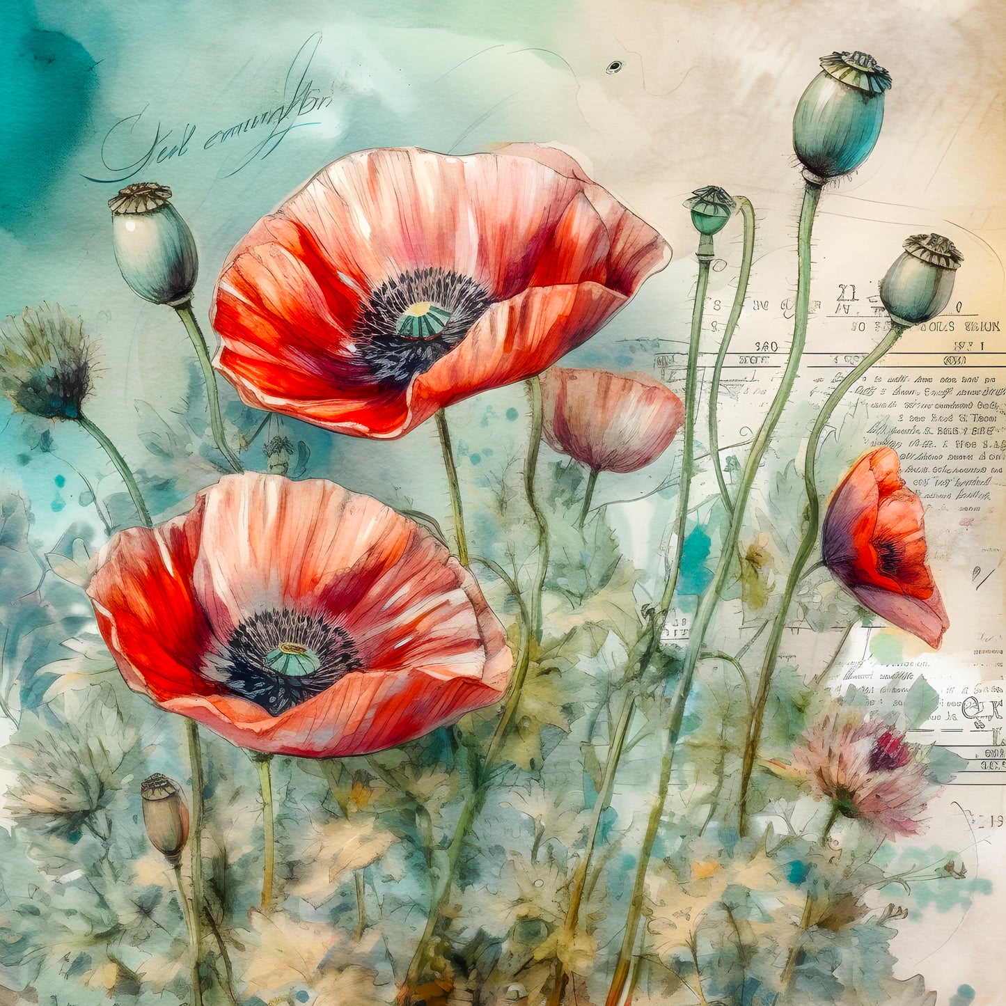A6-Vintage Poppy Prints 1 (Set3)
