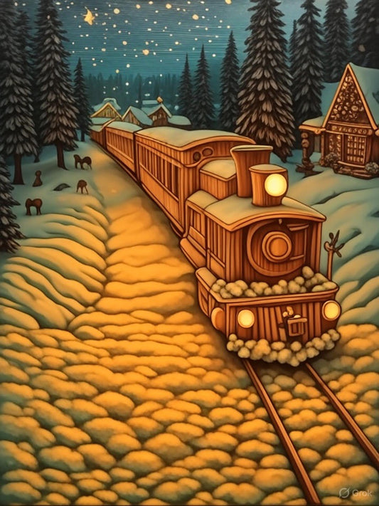 Night snow train A4 print